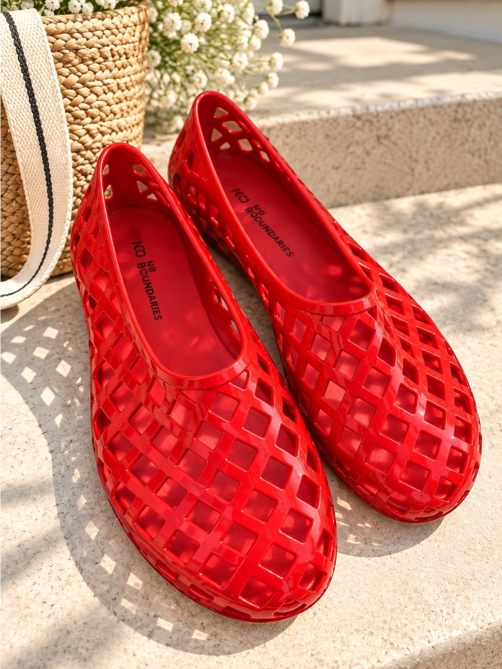 No Boundaries Red Jelly Ballet Flats Cutout Cage Shoes Size 9 /EU 40 Trendy Y2K